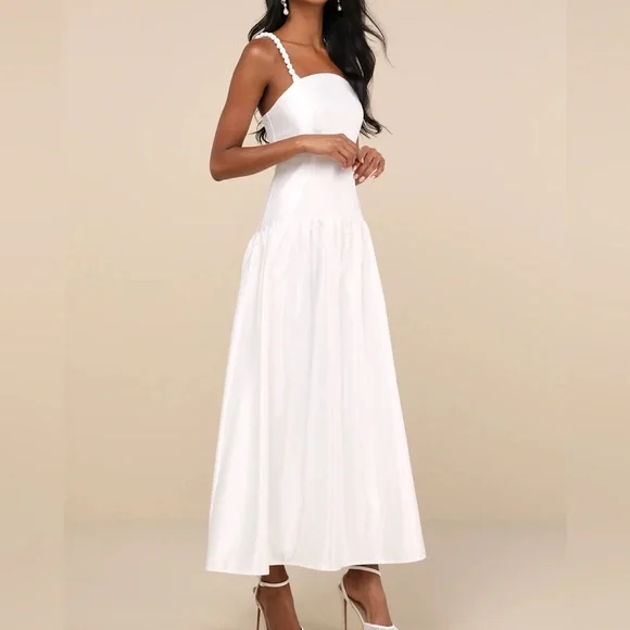 Lulus Modern Adoration White Satin Backless Lace-Up Maxi Dress - Picture 3 of 9